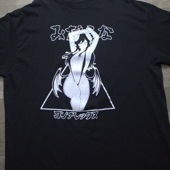 Lewd Complex Emo Goth Succubus Anime Manga Demon Black Graphic T-shirt Sz 2XL - Picture 1 of 4